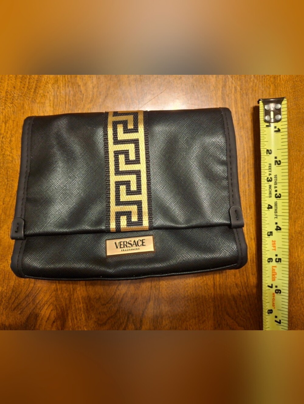 Versace Black and Gold Greek Key Men’s Toiletry Pouch - Picture 1 of 3